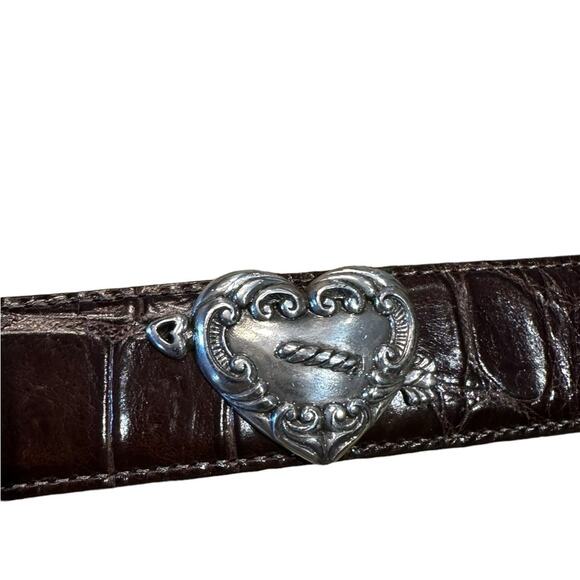 Brighton Women’s Med Brown Crocodile Leather Belt Heart ShapedTrim Silver Buckle main image 8
